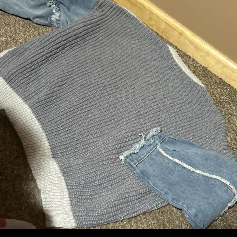 Cream and Blue Women's Denim Sweater - Picture 4 of 4